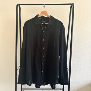 French Connection Black Sheer Stripe Button-Up Shirt Men’s XXL Lightweight